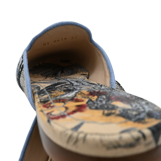 Blue Toile de Jouy Tropical Embroidered Mules