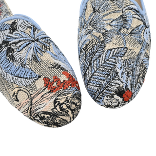 Blue Toile de Jouy Tropical Embroidered Mules
