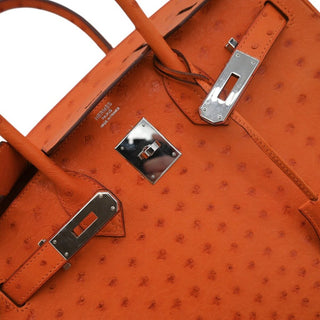 2007 Orange Birkin 30 Ostrich Leather Bag