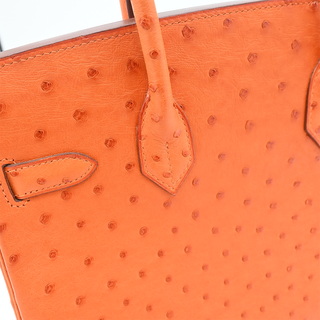 2007 Orange Birkin 30 Ostrich Leather Bag