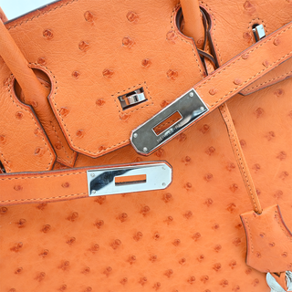 2007 Orange Birkin 30 Ostrich Leather Bag