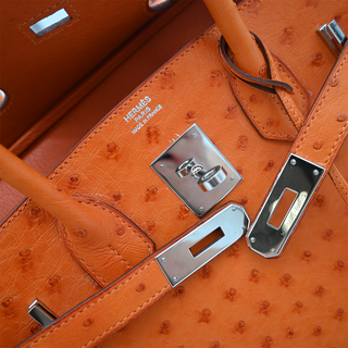 2007 Orange Birkin 30 Ostrich Leather Bag