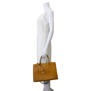 Caramel Brown Saffiano Galleria Double Zip Tote