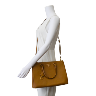 Caramel Brown Saffiano Galleria Double Zip Tote
