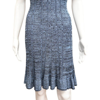 Mouliné Blue Knitted Short Dress