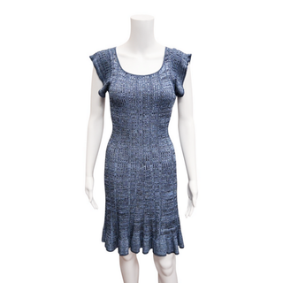 Mouliné Blue Knitted Short Dress