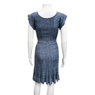 Mouliné Blue Knitted Short Dress