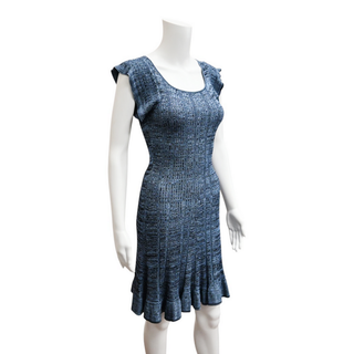 Mouliné Blue Knitted Short Dress
