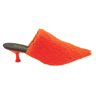 Neon Orange Dive Shearling Mules