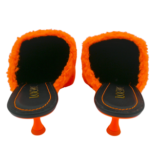 Neon Orange Dive Shearling Mules