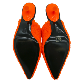 Neon Orange Dive Shearling Mules