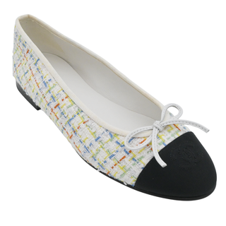 Multicolor Tweed Grosgrain Cap-Toe Ballerina Flats