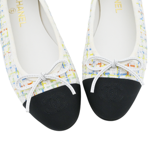 Multicolor Tweed Grosgrain Cap-Toe Ballerina Flats