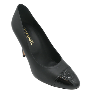 Black Leather CC Cap-Toe Pumps
