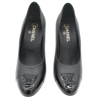Black Leather CC Cap-Toe Pumps