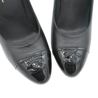 Black Leather CC Cap-Toe Pumps