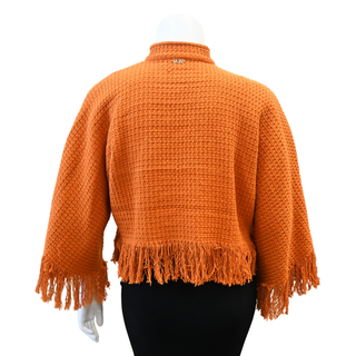 Orange Fringed Knit Cropped Jacket