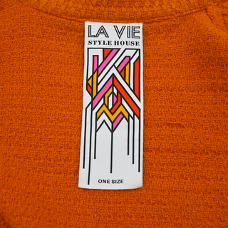 Orange Fringed Knit Cropped Jacket