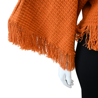 Orange Fringed Knit Cropped Jacket