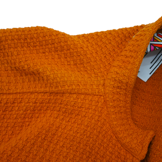 Orange Fringed Knit Cropped Jacket