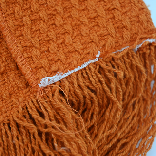Orange Fringed Knit Cropped Jacket