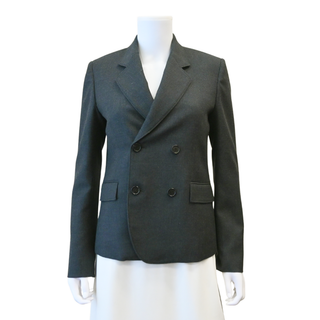 Charcoal Grey Wool Twill Double-Breasted Blazer