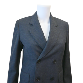 Charcoal Grey Wool Twill Double-Breasted Blazer