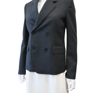 Charcoal Grey Wool Twill Double-Breasted Blazer