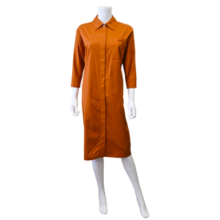 Burnt Orange Cotton Midi Shirt Dress