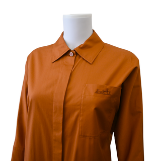 Burnt Orange Cotton Midi Shirt Dress