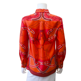Red Equestrian Print Silk Blouse