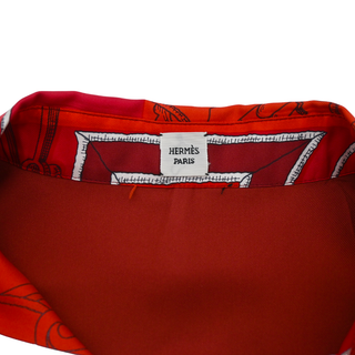 Red Equestrian Print Silk Blouse