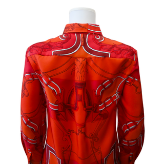 Red Equestrian Print Silk Blouse