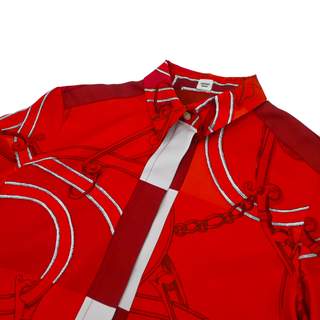 Red Equestrian Print Silk Blouse