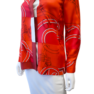 Red Equestrian Print Silk Blouse