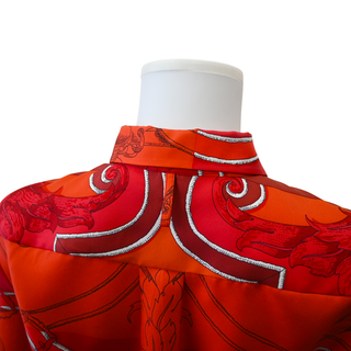 Red Equestrian Print Silk Blouse