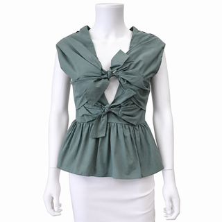 Sea Green Elen Organic Cotton Tie-Front Peplum Top