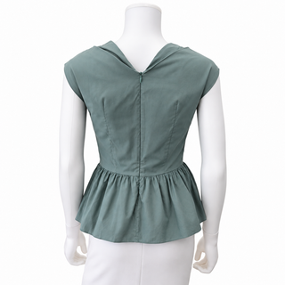Sea Green Elen Organic Cotton Tie-Front Peplum Top
