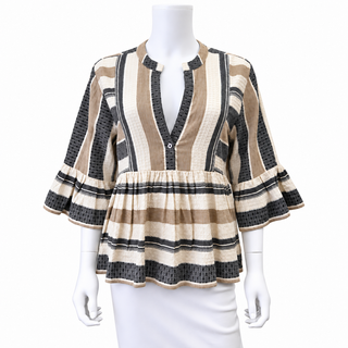 Textured Striped Cotton Peplum Blouse
