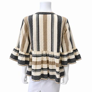 Textured Striped Cotton Peplum Blouse