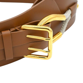 Tan Dual Strap Knot Detail Leather Belt