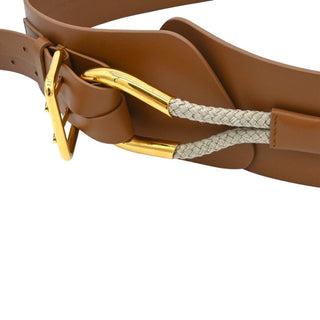 Tan Dual Strap Knot Detail Leather Belt