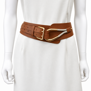 Tan Dual Strap Knot Detail Leather Belt