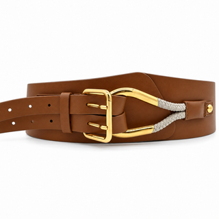 Tan Dual Strap Knot Detail Leather Belt