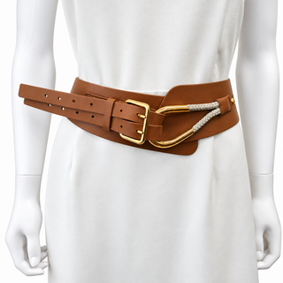 Tan Dual Strap Knot Detail Leather Belt