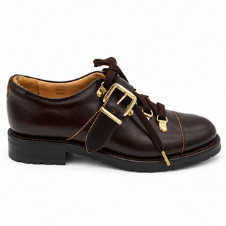 ANGELA SCOTT | Brown Buckled Lace-Up Leather Loafers