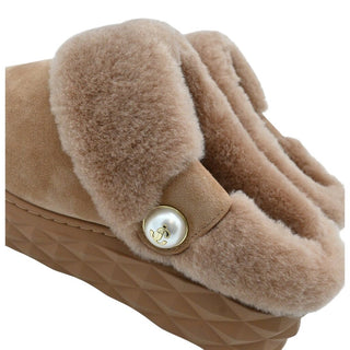 Mauve Suede Shearling Mules