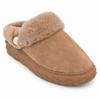 Mauve Suede Shearling Mules