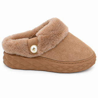 Mauve Suede Shearling Mules