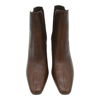 Brown Leather Elastic Side Gusset Ankle Booties